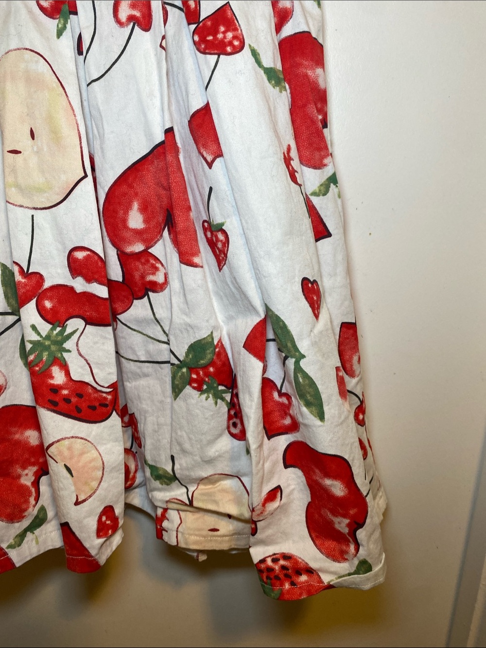 White Skirt with Red Fruit Print - Women's Casual Skirt - Picture 4 of 7